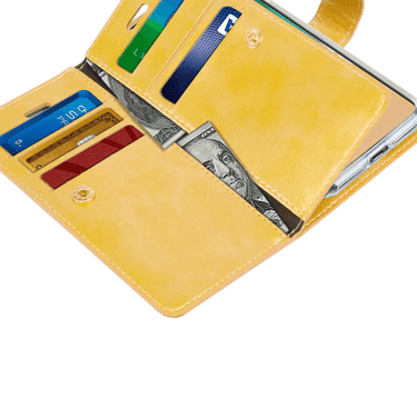 iPhone 14 Flip Wallet Case Cover with Metal Snap-On Fastener - PU Leather & TPU Featuring Front Cover, Multiple Card Holder Slots & Shock Resistance - Navy&Mint